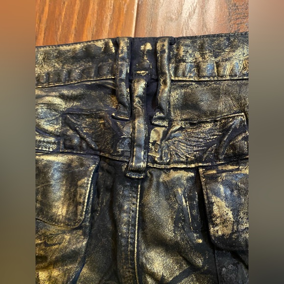 SOLD Gold Waxed Robin’s Jeans Buckle Denim Jeans - Picture 5 of 11